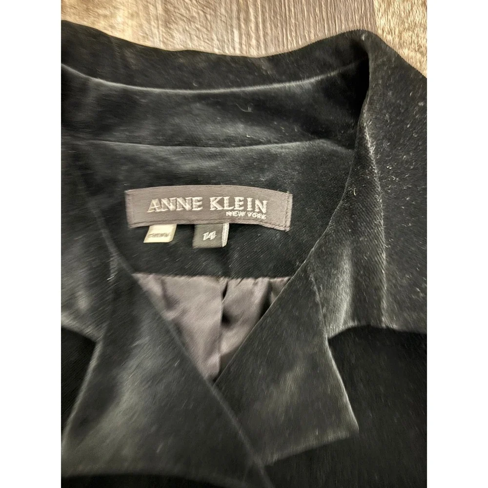 Anne Klein New York Black Velvet Blazer Jacket Women 14 Stretch Button Front New